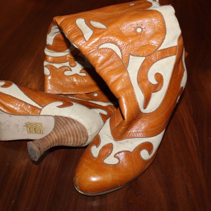 You're Sure To Stand Out In These One-Of-A-Kind Boots, Size 8 In Very Good Condition... Wooden Heels Are Hardly Worn Traditional Leather Boots For Fall, Bohemian Leather Boots With Pointed Toe, Embroidered Leather Boots For Fall, Fall Embroidered Leather Boots, Traditional Brown Boots For Spring, Bohemian High Heel Leather Boots, Embroidered Brown Boots With Pointed Toe, Brown Embroidered Closed Toe Boots, Brown Embroidered Boots With Pointed Toe