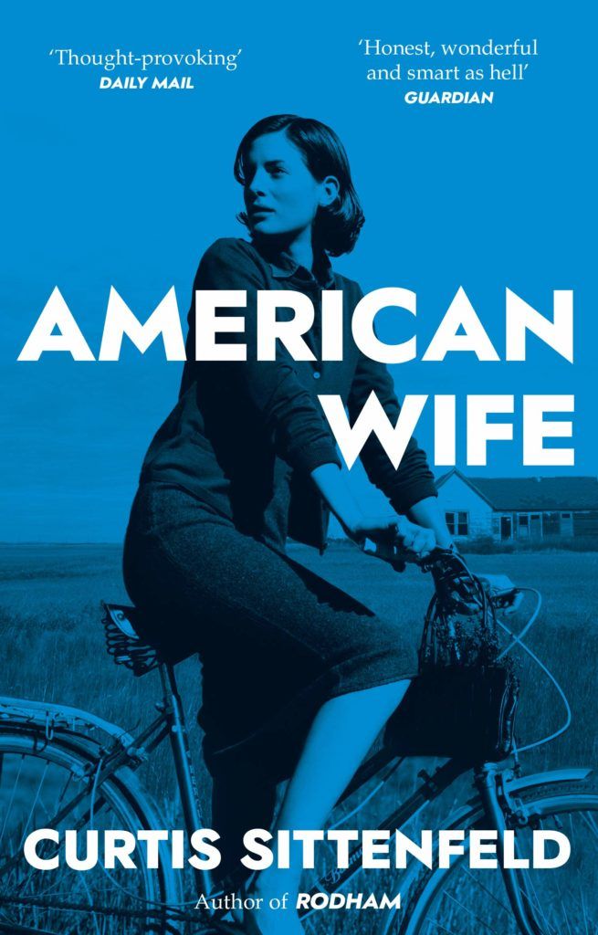 the cover of american wife by curtis sittenfield, with an image of a woman on a bike