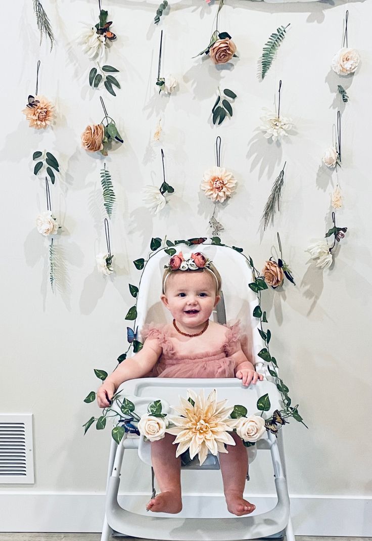 Flower Themed One Year Birthday, Botanical First Birthday Party, One Wild Year 1st Birthday Flower, Wildflower First Birthday Backdrop, Wildflower First Birthday Party Decor, Boho Wildflower Birthday Party, Wild Flower Themed First Birthday, Blooming 1st Birthday, Plant First Birthday Party