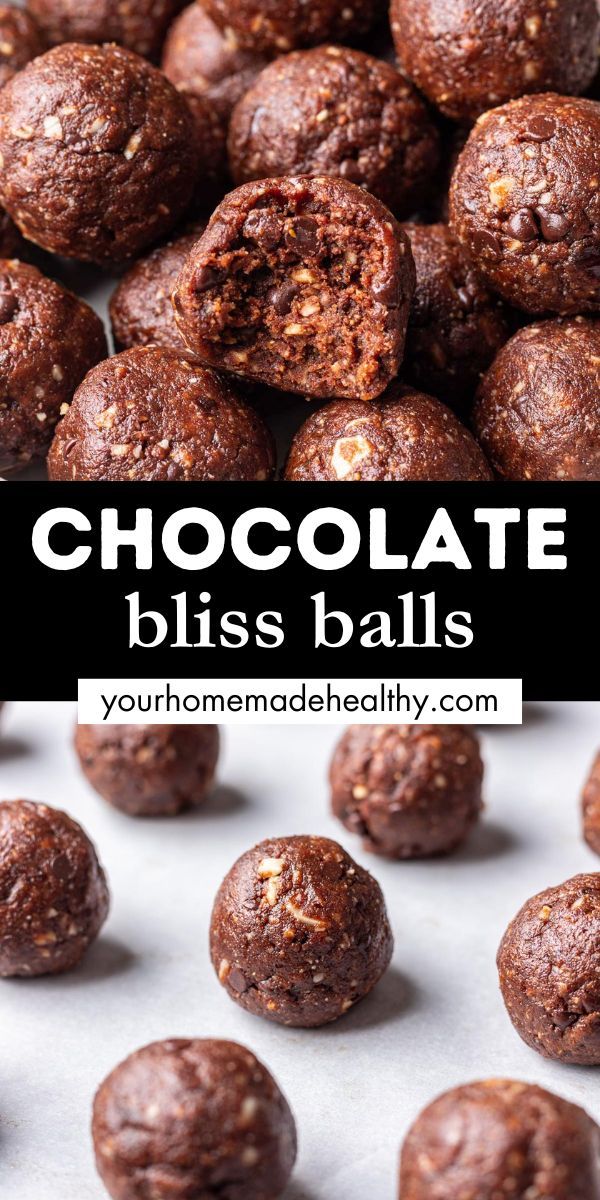 Chocolate bliss balls stacked on each other. One with a bite taken out. Chocolate Bliss Balls Healthy, Gluten Free Bliss Balls, Easy Bliss Balls, Healthy Chocolate Balls, Chocolate Bliss Balls, Healthy Chocolate Snacks Easy, Bliss Balls Recipe, Chocolate Oat Balls, Bliss Balls Healthy