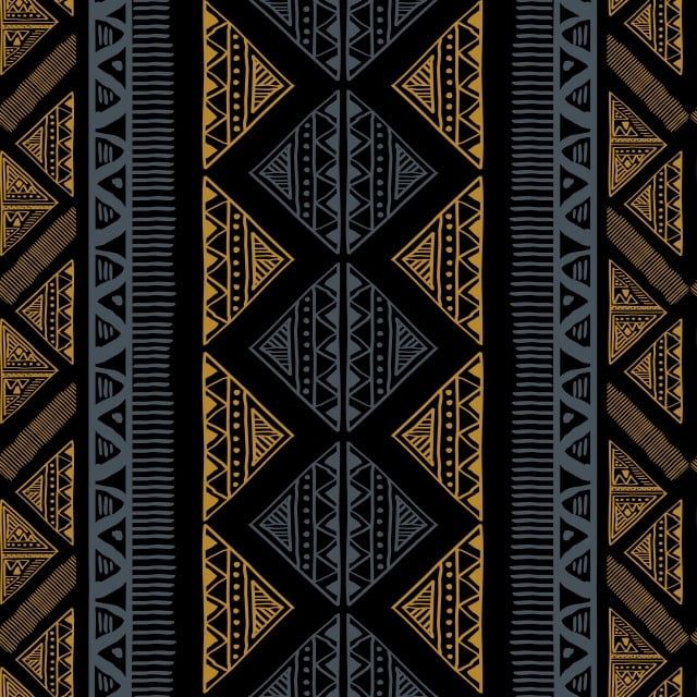 a black and gold pattern with different designs on it's sides, including triangles