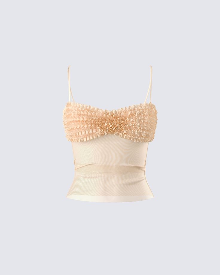 Look so good that you ruffle their feathers in this ivory cami top 😏 Made from mesh and ruffle fabric, featuring a adjustable straps and a partially sheer design - this top is perfect for any look you want to add a little frill to 🤍 Ruffle Cami Top, My Dream Board, Behind The Screen, Ruffle Fabric, My Honey, Large Gift, Dream Board, Fame Dr, Cami Top