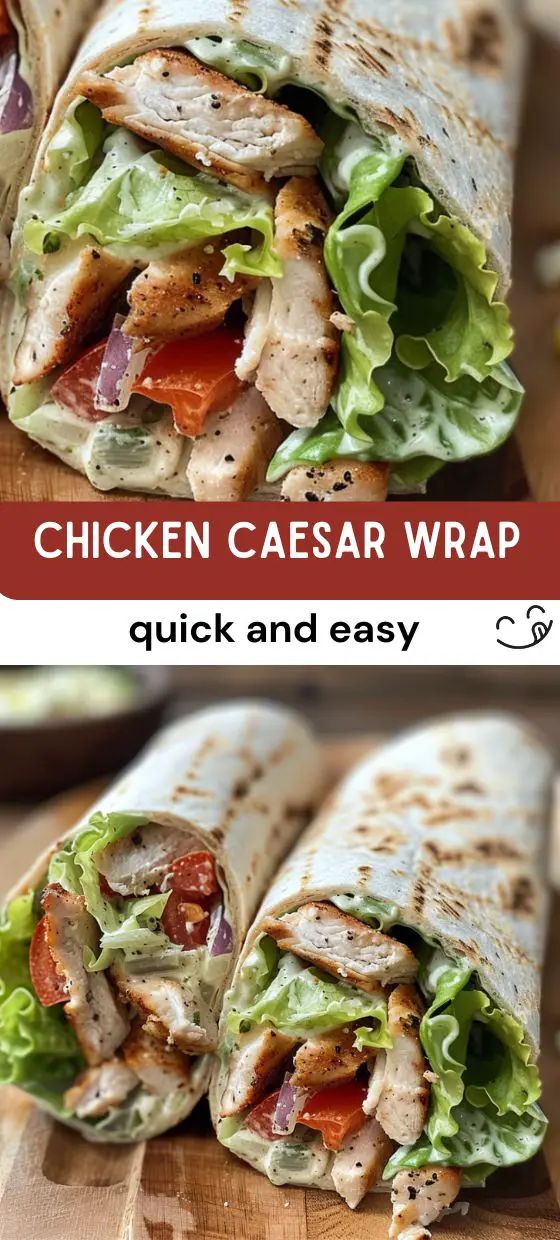 the chicken caesar wrap is cut in half and ready to be eaten