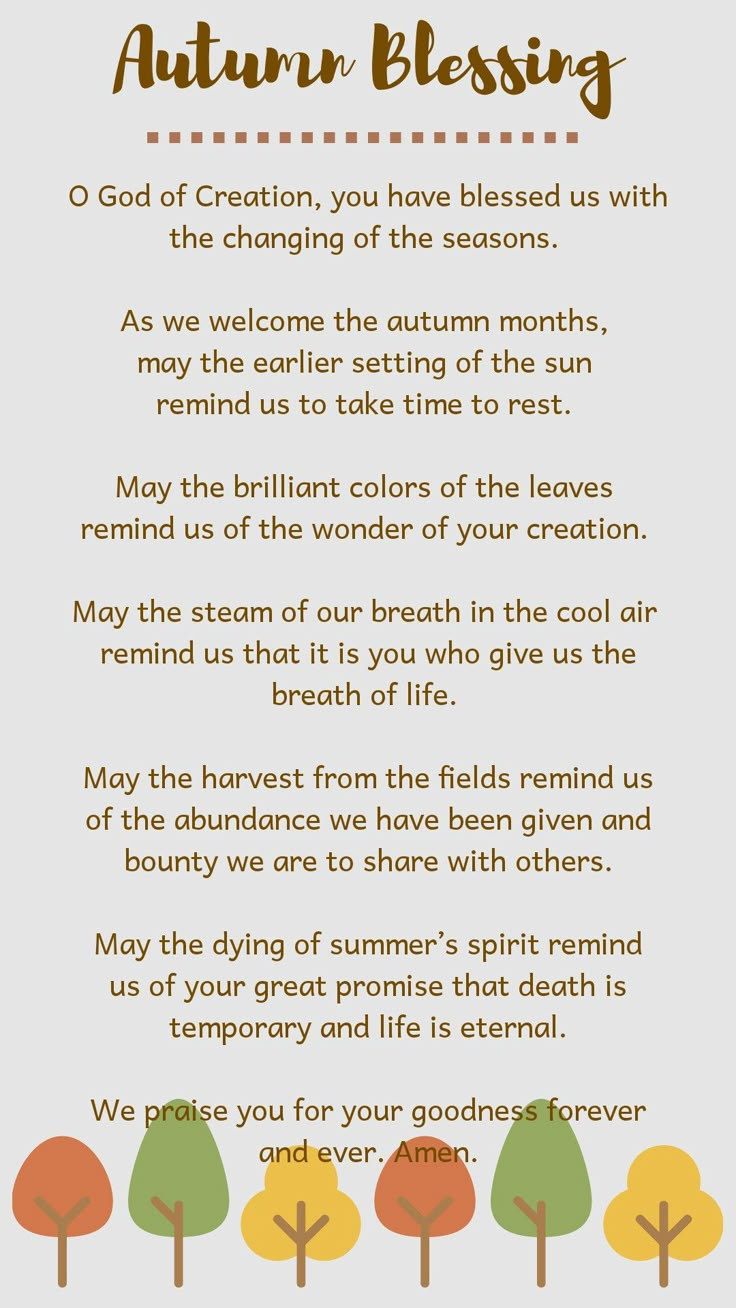 an autumn blessing card with trees in the background