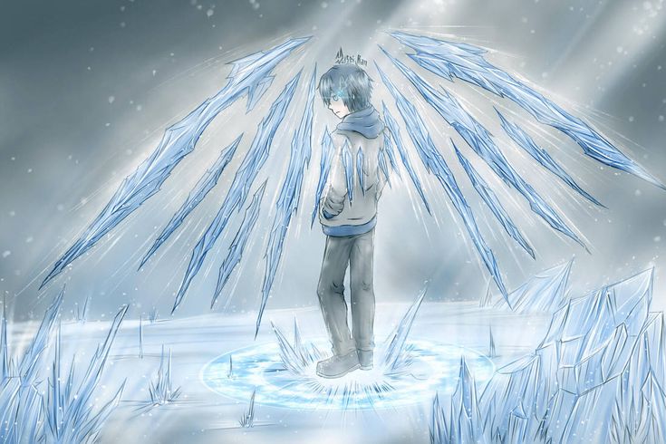 a digital painting of a person standing in the snow with an angel wings above their head