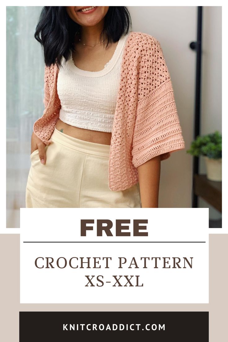 the free crochet pattern for this cropped cardigan is available in sizes xs - xxl