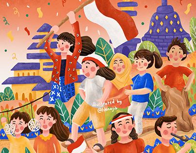 an illustration of people celebrating in the park