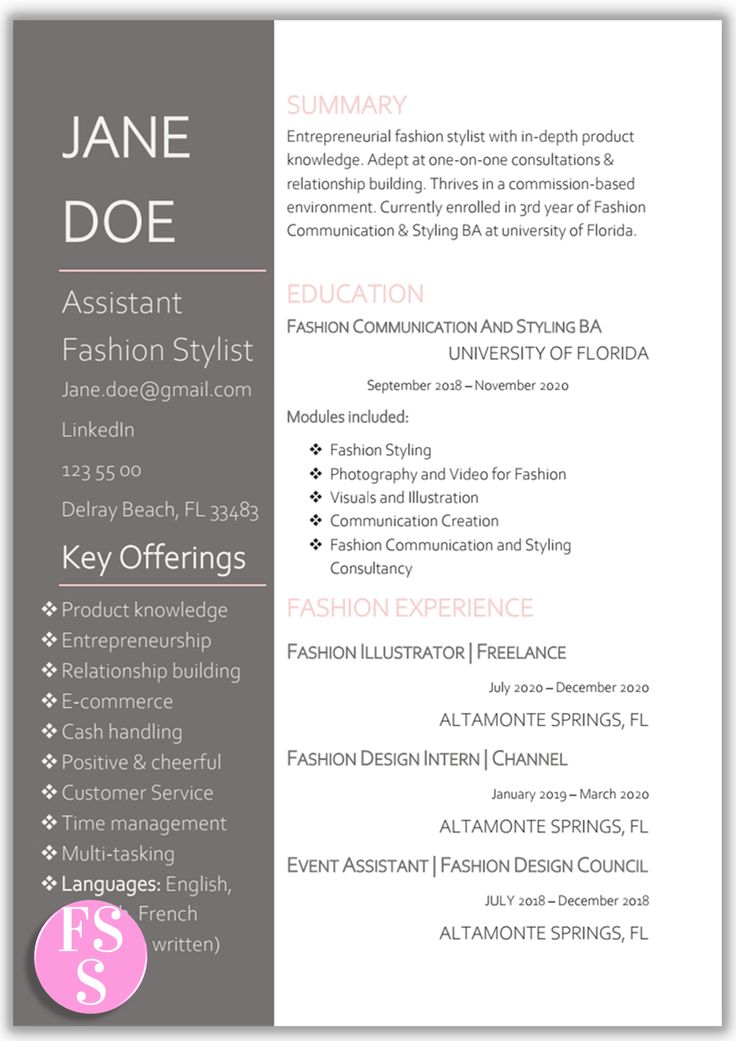 a professional resume template for an office worker, it's designed in gray and pink