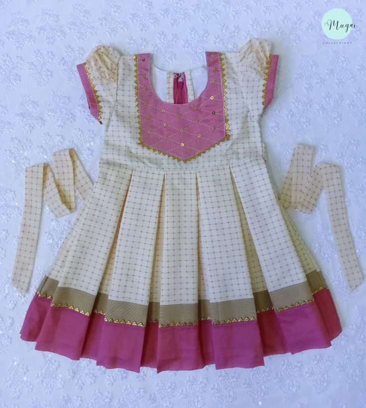 Arani silk frock for kids from Mugai Collections. Baby Silk Frocks Designs, Silk Frocks For Kids, Frock For Kids, Cotton Frocks For Kids, Frocks For Kids, Sunflower Crafts, Pattu Pavadai, Baby Clothes Patterns Sewing