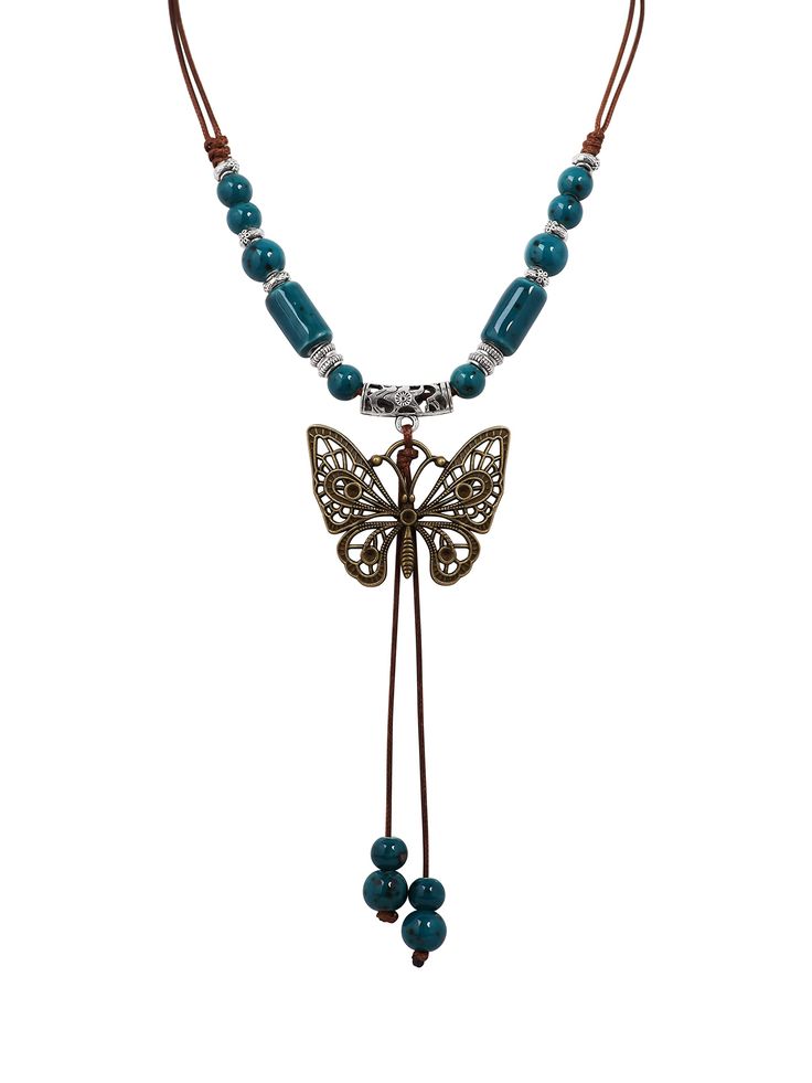 PRICES MAY VARY. Beautiful long boho necklace features an antique butterfly pendant and a unique combination of ceramic green beads in various shapes and sizes Necklace can be adjusted to any length you want between 19.7" - 35.4" (50 - 90 cm) Give this stunning piece of bohemian jewelry as a great Valentine's Day, Christmas, birthday, or anniversary gift A nice addition to any jewelry collection that surely makes you stand out from the crowd in style If there is any problem with your purchase, f Unique Beaded Necklaces, Diy Necklaces Ideas, Necklace Diy Beaded, Hippy Accessories, Handmade Long Hippie Beaded Necklace, Bohemian Metal Necklaces With Dangling Beads, Bohemian Adjustable Crystal Necklaces With Heart Beads, Beaded Gifts, Hippie Pendant Necklaces For Jewelry Making