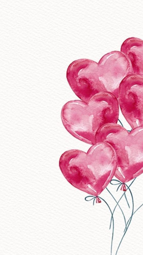 a bunch of pink heart shaped balloons on a white background