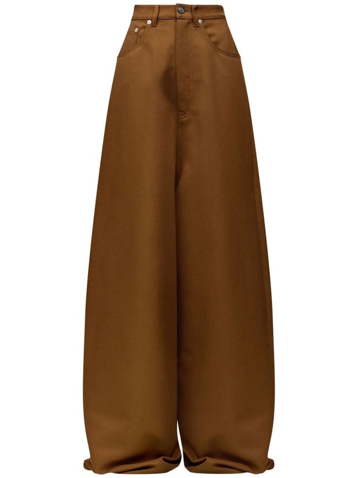 tobacco brown denim rivet detailing signature single-stitch logo high-waisted concealed fly and button fastening belt loops wide leg classic five pockets Pants Mockup, Stitch Logo, Brown Denim, Jeans Brown, Yoko London, City Dress, Brown Pants, Mm6 Maison Margiela, Summer Beach Wear