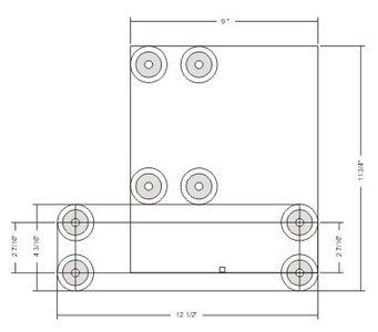 the drawing shows an arrangement of three different sizes and shapes, including two circles on each side