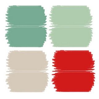 four different colors of paint on a white background, one is green and the other is red