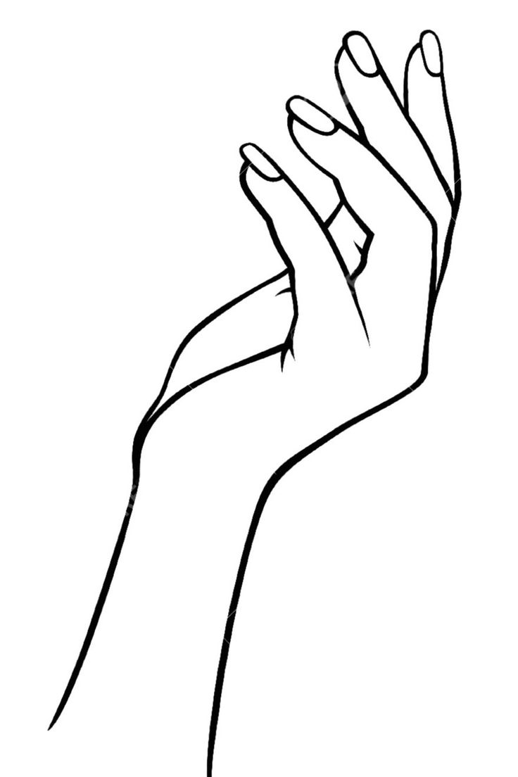 a black and white drawing of a hand holding something in it's right hand