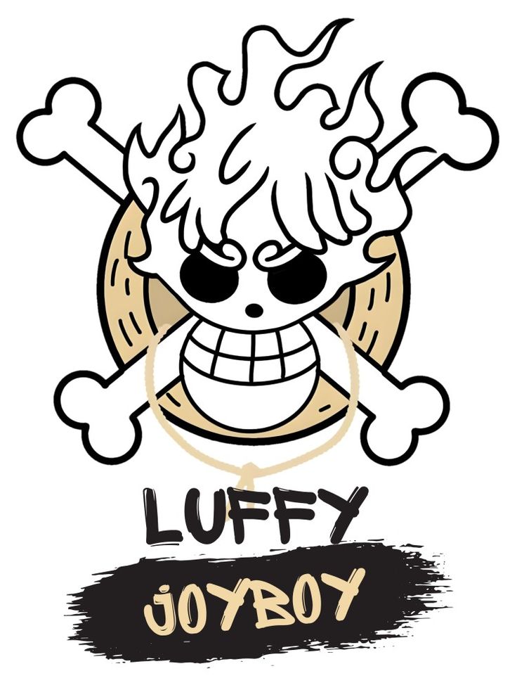 a drawing of a skull with bones on it's head and the words luffy jo