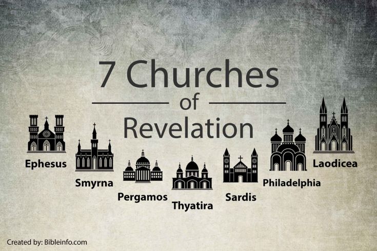 the seven churches of revelation are shown in black and white on a gray background