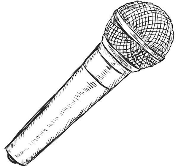 a microphone drawn in pencil on a white background