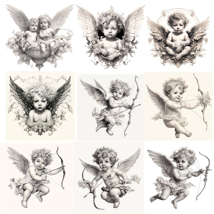 an image of cupid angels with bows and arrows in their hands on white paper