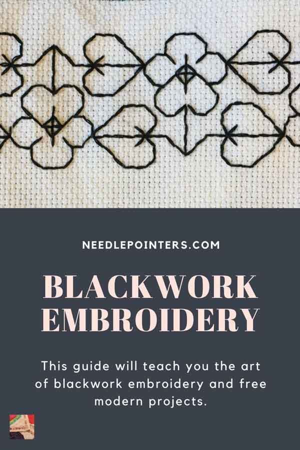 blackwork embroidery with the text needlepointers com