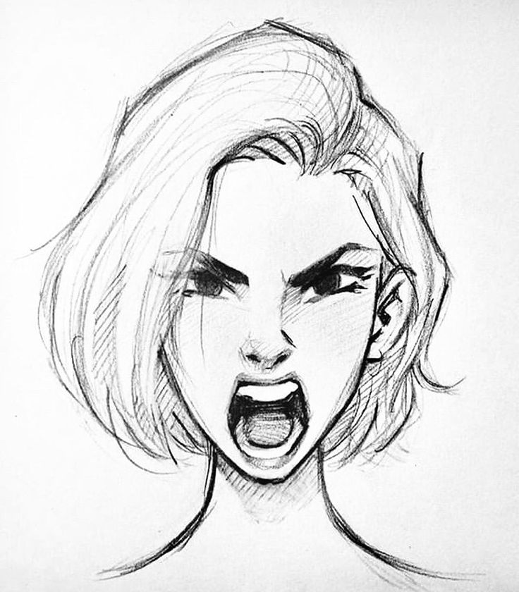 a drawing of a woman with her mouth open