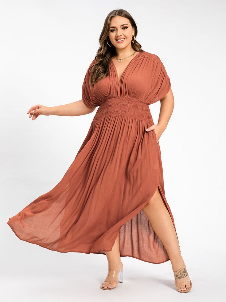 49dc7390-4d5b-4293-b438-6454768a722c Wedding Day Dresses, Ruched Waist Dress, Orange Fashion, Pink Maxi Dress, Plus Size Womens Clothing, Batwing Sleeve, Waist Dress, Black Maxi Dress, Day Dresses