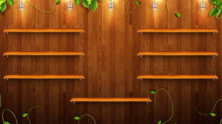 a wooden shelf with some plants growing on it and lights hanging from the shelves above