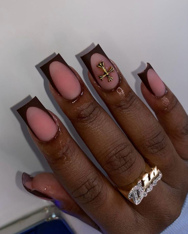 Brown Acrylic Nails, Brown Nail, Hard Nails, Colored Acrylic Nails, Girly Acrylic Nails, Work Nails, French Tip Acrylic Nails, Dope Nail Designs, French Acrylic Nails