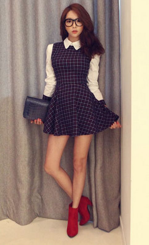 Korean Style Casual plaid dress sold by simplicity on Storenvy Preppy Mini Dress For Fall, Casual Fitted Plaid Dress, Casual A-line Plaid Dress, Chic A-line Plaid Dress, Preppy Plaid Dress For Fall, Chic Plaid Winter Dress, Chic Plaid A-line Mini Dress, Casual Plaid Mini Dress For Winter, Fitted Plaid Preppy Dress For Fall