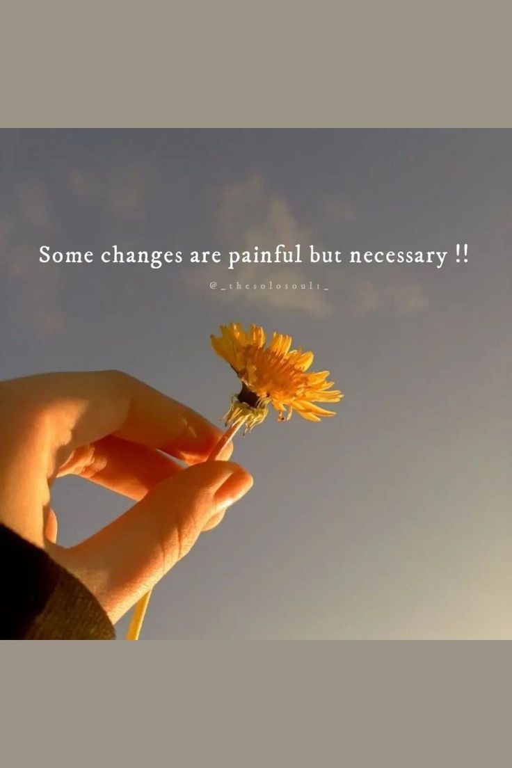 someone holding a yellow flower with the words some changes are painful but necessary