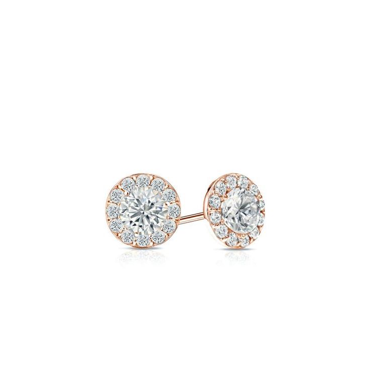 Halo set diamond stud earrings make an elegant statement for any occasion. These 14k rose gold studs can last a lifetime and beyond. The earrings feature classic round-cut natural diamonds that holds a total weight of 0.33 ct. center stone surrounded by small diamonds 0.17 ct. total weight round-cut side diamonds, together with a total weight of 0.50 ct. The studs are available with push-back . Black Diamond Pendant, Black Diamond Studs, Halo Diamond Earrings, Solitaire Diamond Pendant, Diamond Earrings Studs Round, Colored Diamond Rings, Rose Gold Studs, Halo Earrings, Halo Earrings Studs