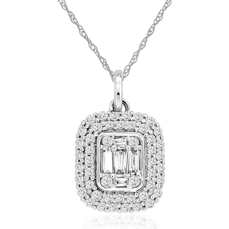 Royal 14K White Gold Diamond Pendant - 0.3 Carat Diamond Diamond White Baguette Cut Diamond Necklace For Formal Occasions, Formal Diamond White Necklace With Baguette Diamonds, Formal Diamond Necklace With Baguette Diamonds, Formal Baguette Cut Diamond White Diamond Necklace, Formal Baguette Cut Diamond White Necklace, Emerald Cut Cubic Zirconia Diamond Necklace For Anniversary, Brilliant Cut Diamond Necklace For Evening, Emerald Cut Diamond Necklace With Accents For Formal Events, Formal Emerald Cut Diamond Necklace With Diamond Accents