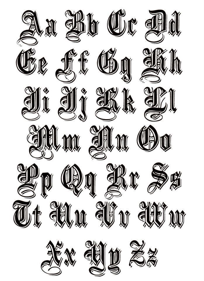 an old english alphabet in black and white with the letters as well as capital numbers