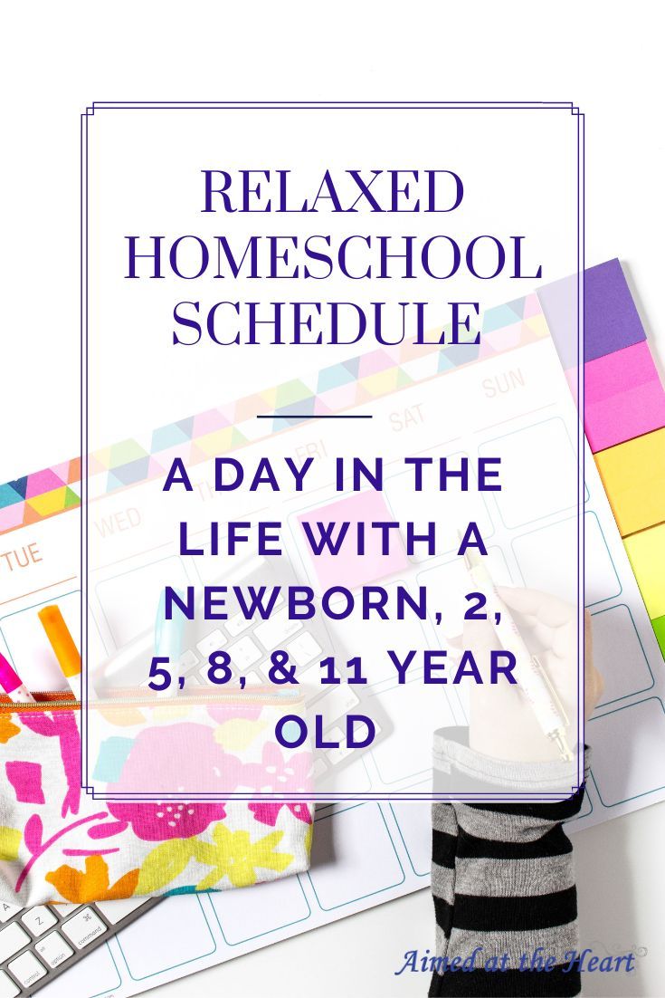 a pile of school supplies with the text, relaxed homeschool schedule a day in the life with a newborn