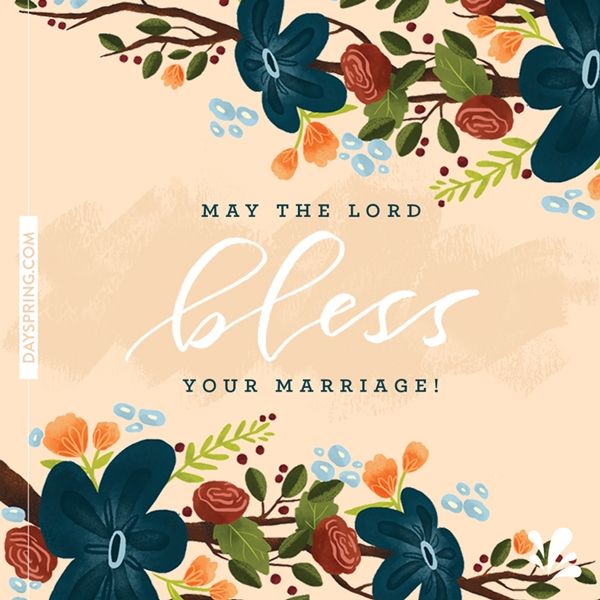 a card that says, may the lord blessing your marriage with flowers and leaves on it