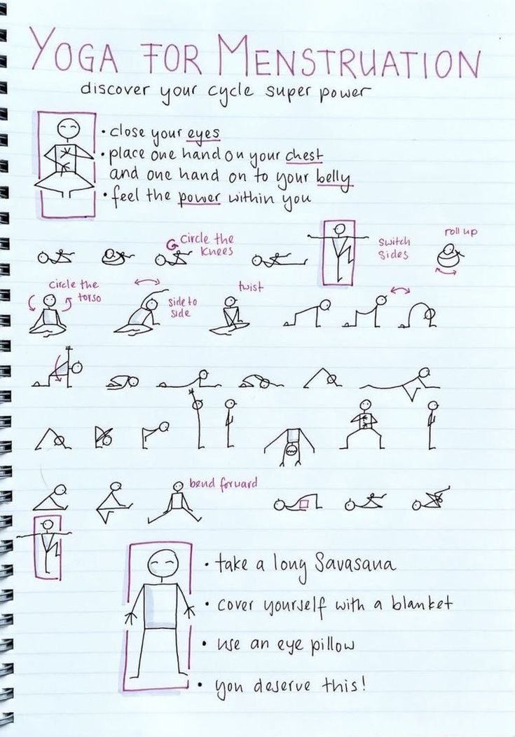 a notebook with instructions on how to do yoga for menstruation, written in pink ink