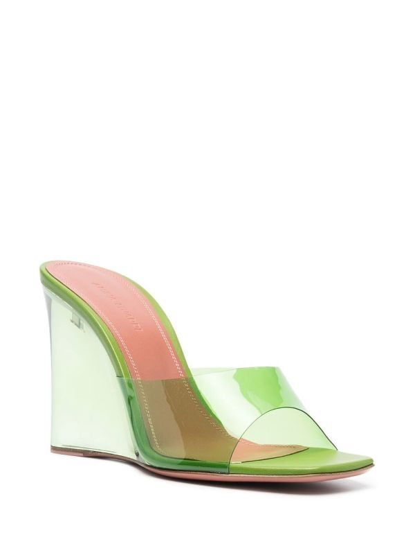 Amina Muaddi 95mm Lupita Glass Wedge Heels - Farfetch Amina Muaddi Lupita, Muaddi Shoes, Amina Muaddi Heels, Amina Muaddi Shoes, Heels Green, Transparent Heels, Wedge Mules, Amina Muaddi, Aesthetic Shoes