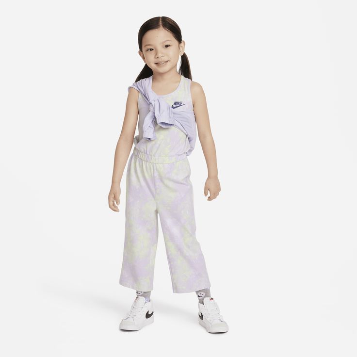 This colorful jumpsuit is made of soft cotton stretch jersey in an easy pull-on construction. The encased elastic waistband provides a comfy fit and the relaxed, wide legs add a little bit of a retro twist and allows for freedom of play, making this piece sure to become one of your child's everyday favorites. Sleeveless Cotton Jumpsuits And Rompers For Leisure, Sleeveless Cotton Jumpsuit For Leisure, Spring Cotton Jumpsuits And Rompers For Loungewear, Casual Cotton Jumpsuits And Rompers For Leisure, Cotton Jumpsuits And Rompers For Spring Leisure, Cotton Jumpsuits And Rompers For Leisure, Cotton Overall Jumpsuits For Loungewear, Cotton Jumpsuit For Loungewear, Cotton Loungewear Jumpsuit Overall