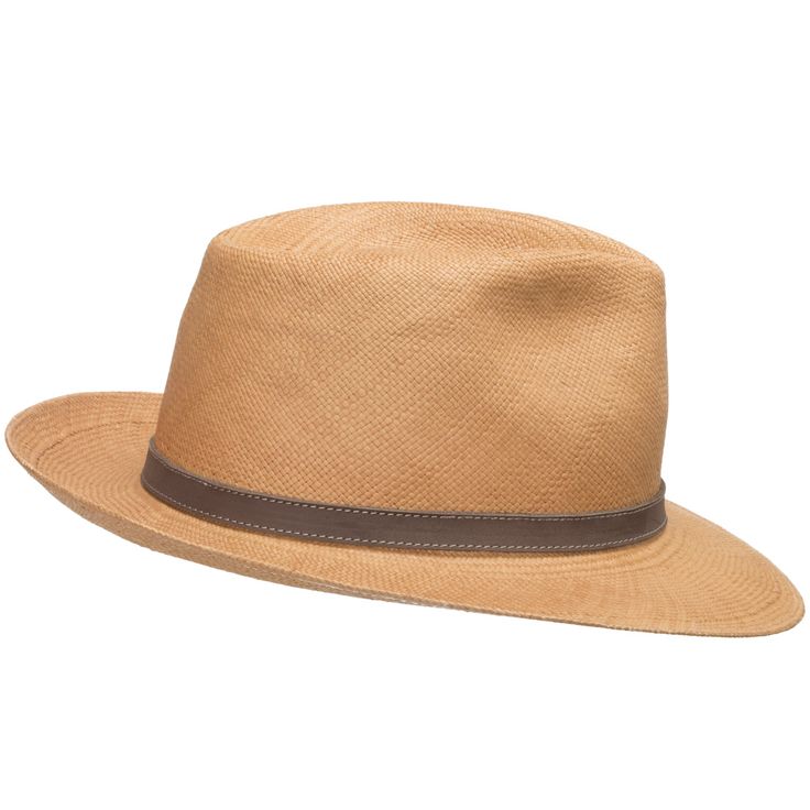 Wheat Classic Brown Fedora For Kentucky Derby, Everyday Leather Brimmed Fedora, Leather Brimmed Fedora For Everyday Wear, Brown Curved Brim Fedora For Kentucky Derby, Classic Brown Fedora With Flat Crown, Fitted Brown Panama Hat With Flat Crown, Everyday Leather Fedora With Curved Brim, Casual Leather Fedora With Short Brim, Brown Wide Brim Fedora For Formal Occasions