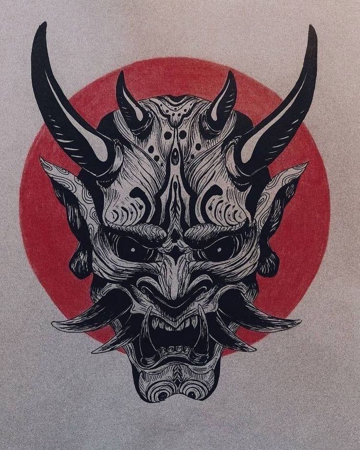 a drawing of a demon with horns on it's head