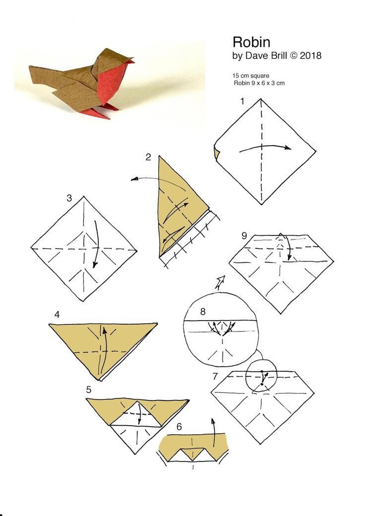 an origami bird sitting on top of a piece of paper with instructions to make it