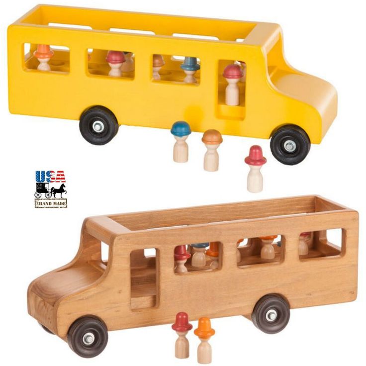 LARGE SCHOOL BUS with LITTLE PEOPLE - Large Amish Handmade Wood Toy USA Wooden Children's Toys, Toy School Bus, Colorful Hats, Big Bus, Handmade Kids Toys, Yellow School Bus, Lancaster County Pennsylvania, Making Wooden Toys, Carpentry Skills