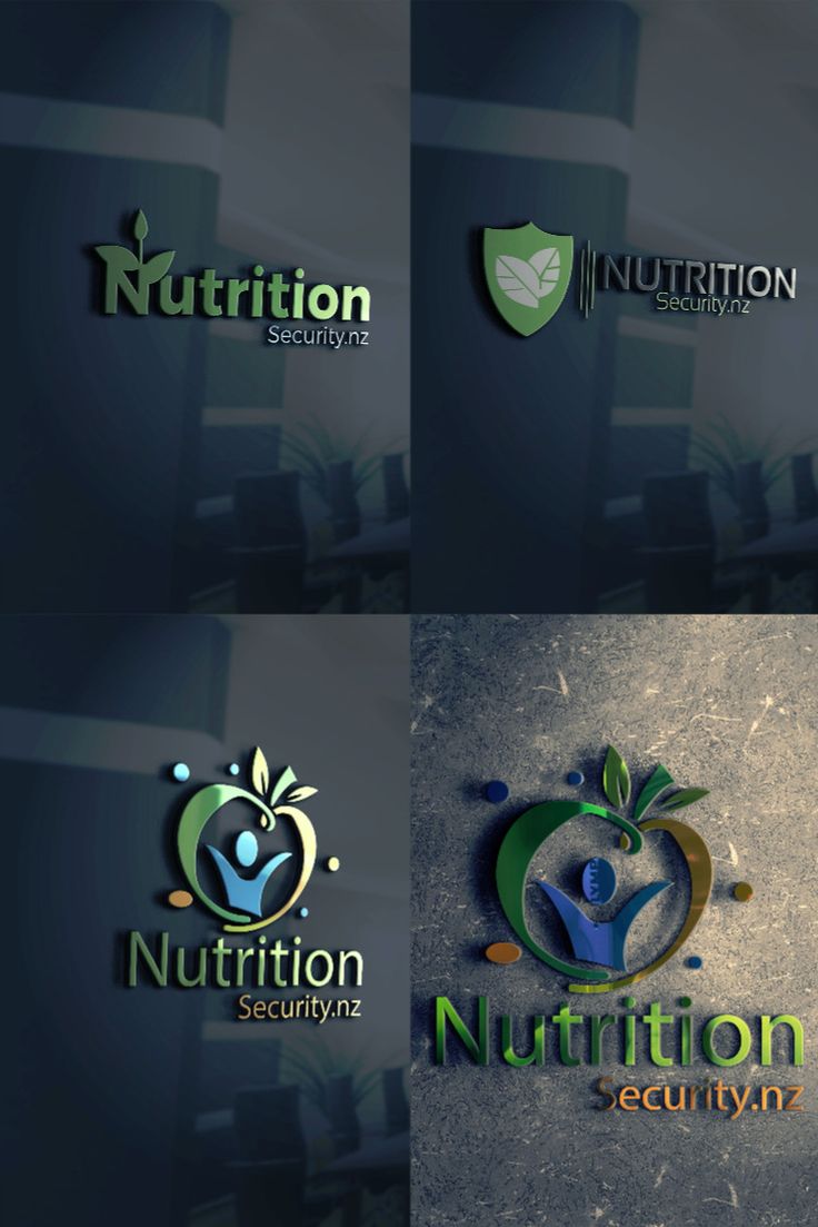 the logo design for nutrition security is shown in four different colors and shapes, including green leaves