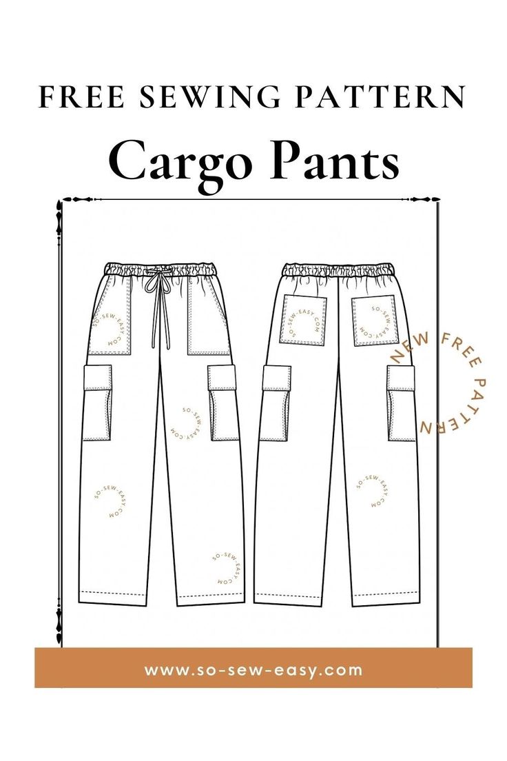 the sewing pattern for cargo pants is shown in two sizes and has three pockets on each side