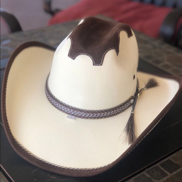 Has Adjustable Band Inside Have Medium And Small Available Message Me Before Purchase To Confirm Size Available Brown And White Cowboy Hat Unisex Braves Hat, Atlanta Braves Hat, Hooey Hats, John Deere Hats, White Cowboy Hat, Mens Hats Fashion, Nba Hats, Visor Hats, Fitted Caps