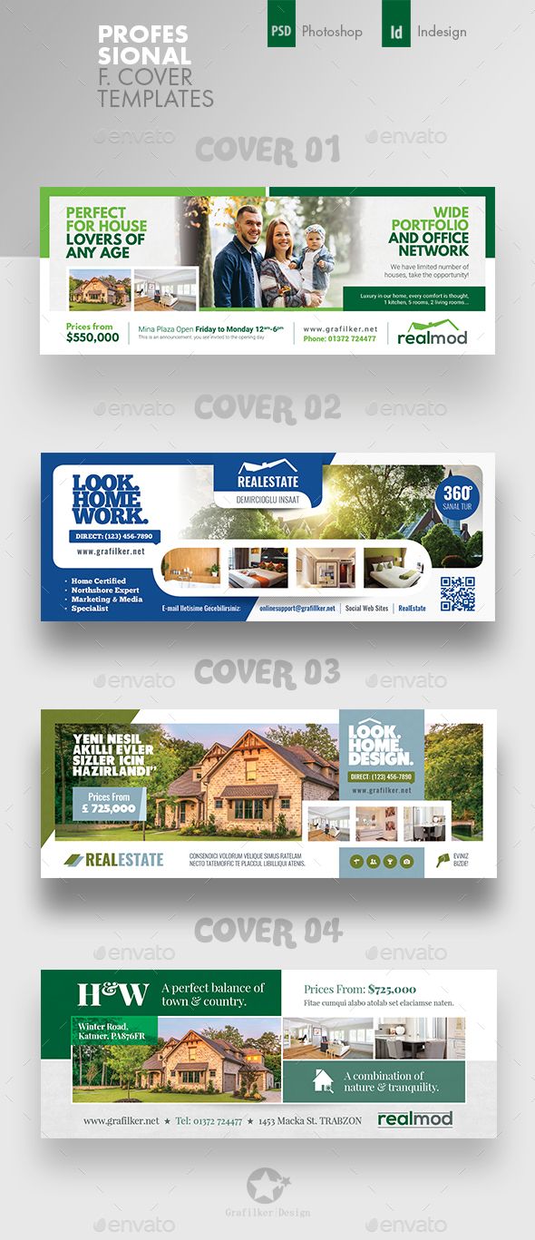 three banners for real estate with houses and trees in the background