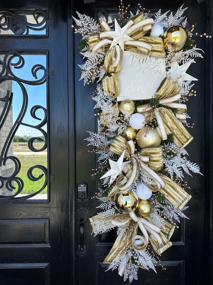 a door decorated with gold and white ornaments