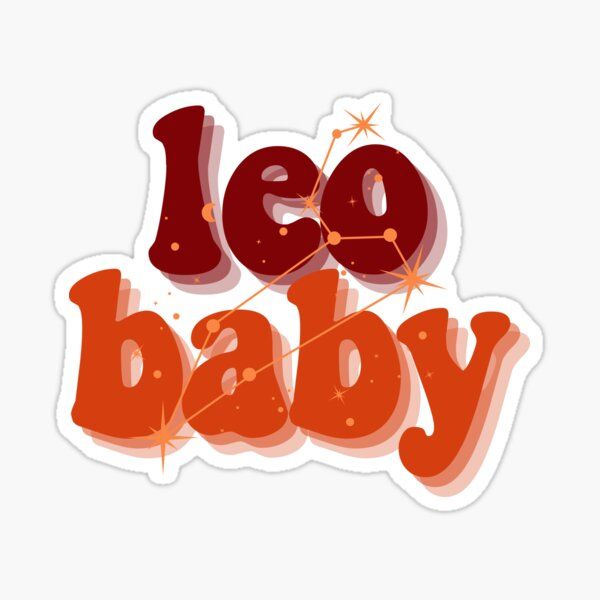 an orange sticker with the words leo baby written in red and black on it