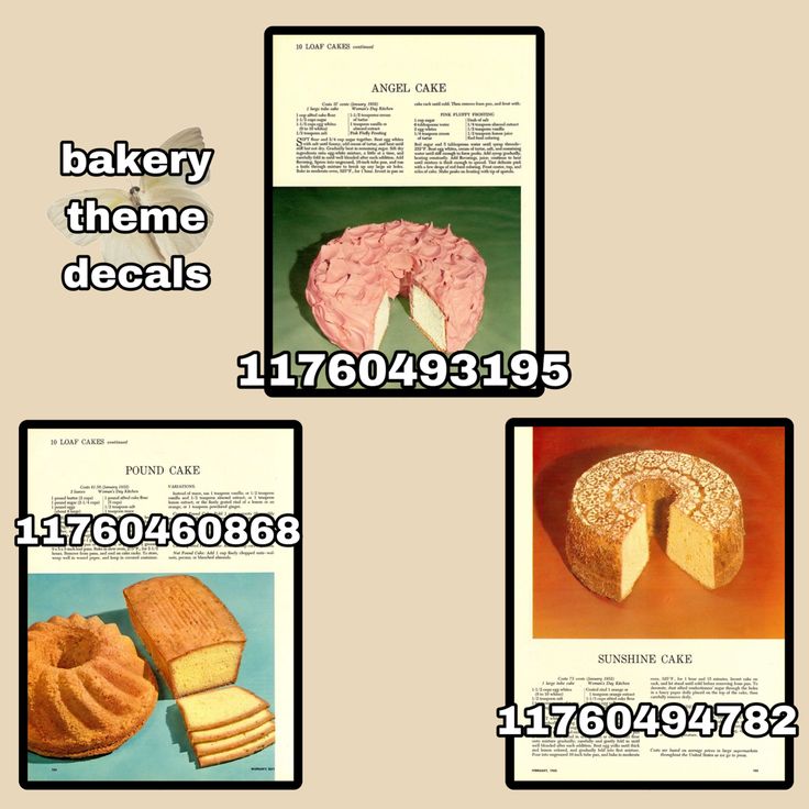 four different types of baked goods displayed in three separate pictures, with the words bakery theme decals below them