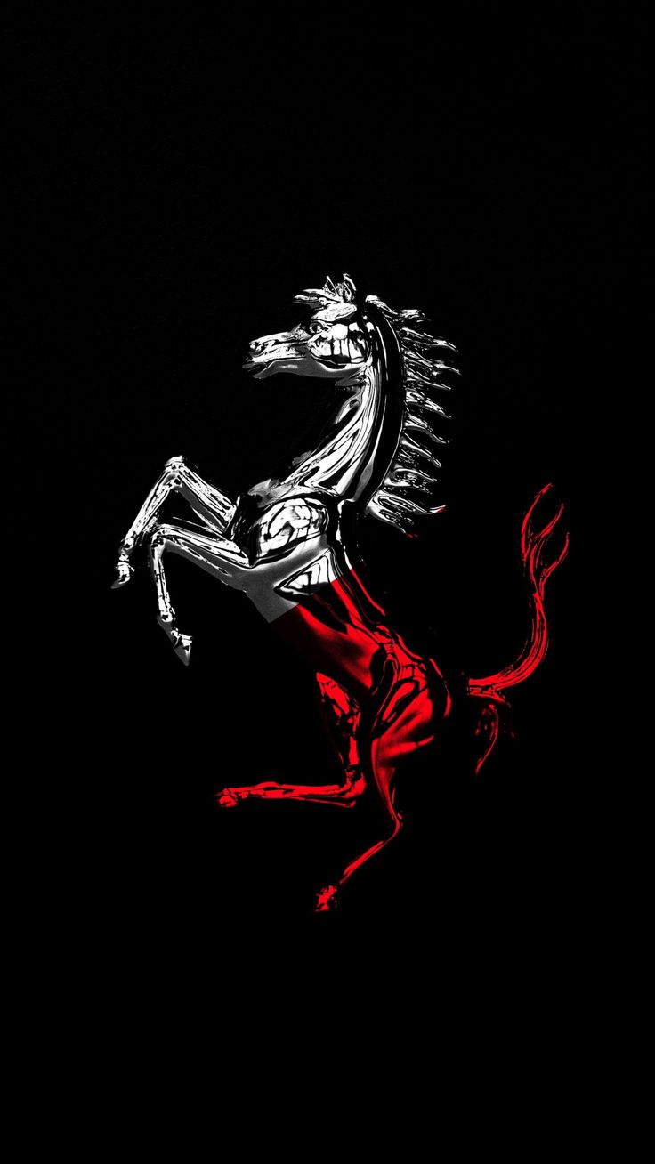 a red and white horse on a black background